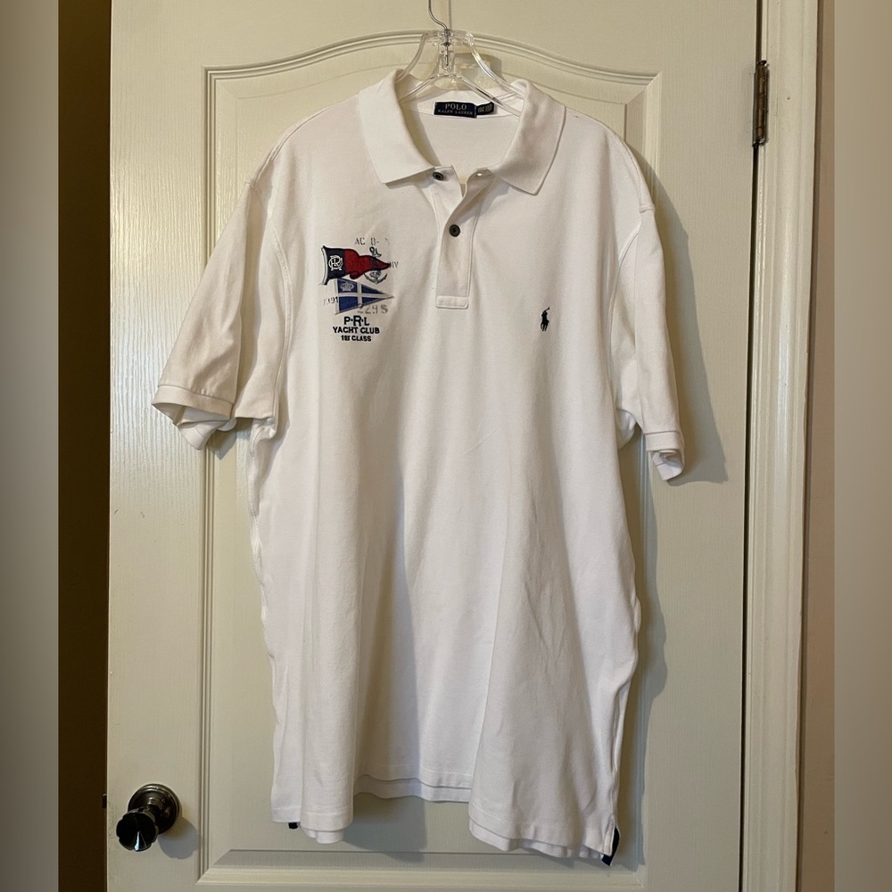 Polo Ralph Lauren White Polo Shirt Yacht Club Embroidered Nautical Size 2XLT